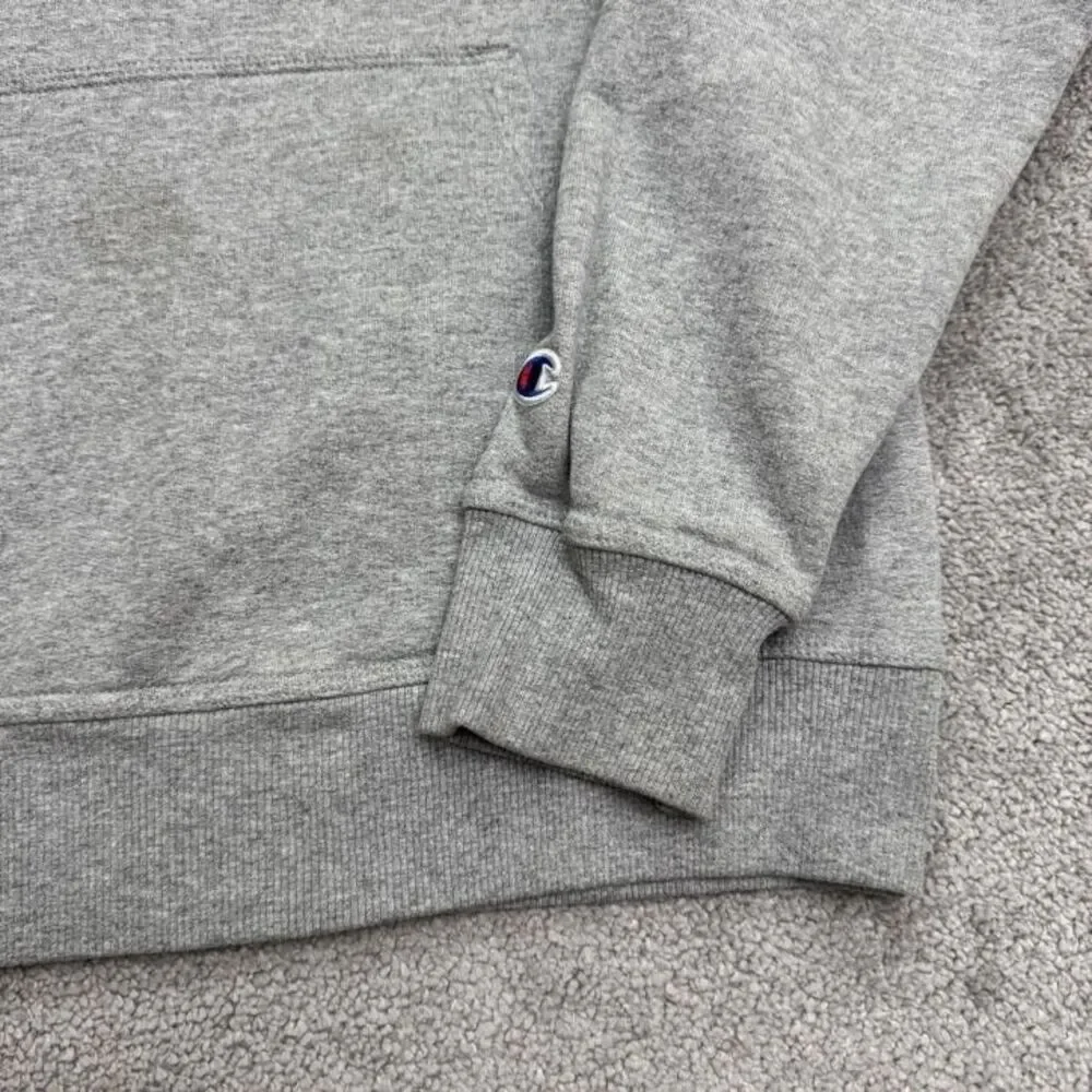 Champion Hoodie Pullover Sweatshirt Men Medium Gray Fleece Pocket Outdoor Active